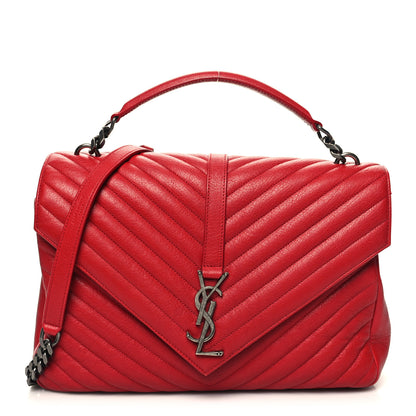 Saint Laurent Sheepskin Matelasse Chevron Large College Monogram Satchel Rouge Eros 1 of 10