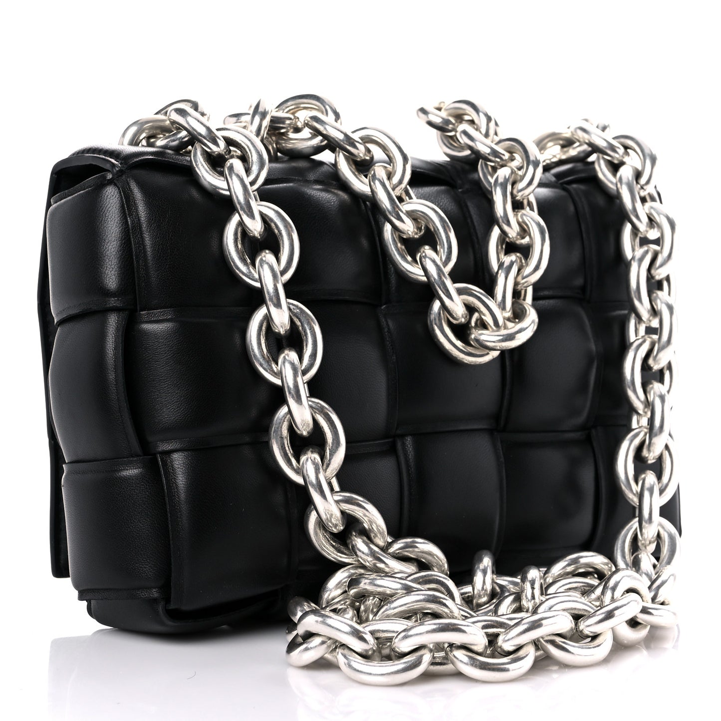 Lambskin Maxi Intreccio Padded Chain Cassette Crossbody Bag Black