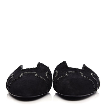 Hermes Suede Goatskin Rhinestone Roxane Mules 37 Black 2 of 10