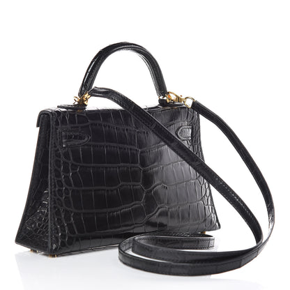 Hermes Matte Alligator Mini Kelly Sellier 20 Black 3 of 33