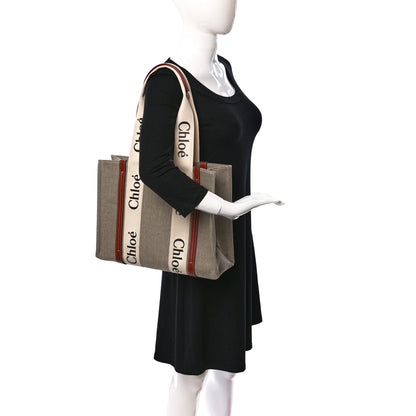 Chloe Cotton Calfskin Medium Woody Ribbon Tote White Brown 2 of 8