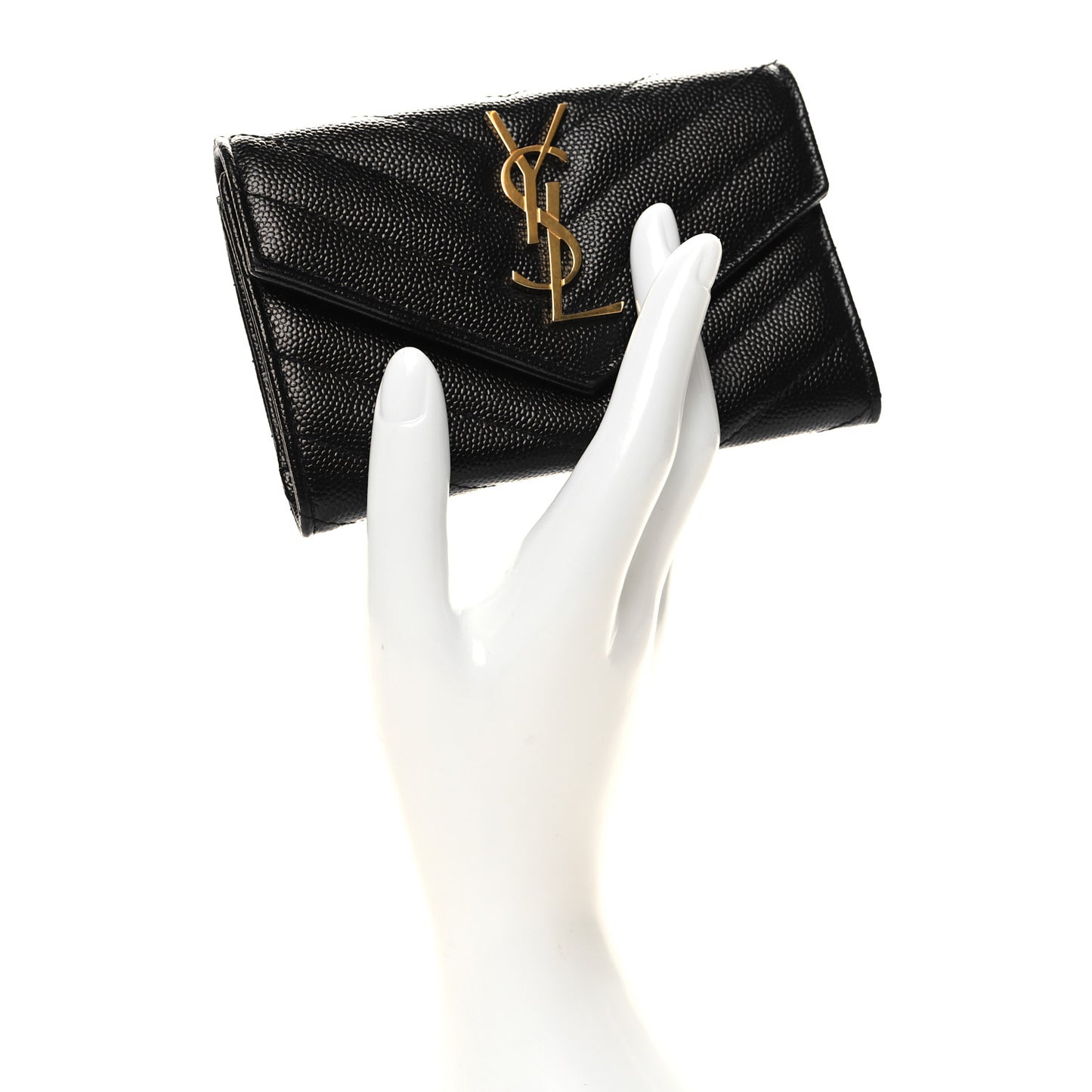 Grain De Poudre Matelasse Chevron Small Monogram Envelope Wallet Black