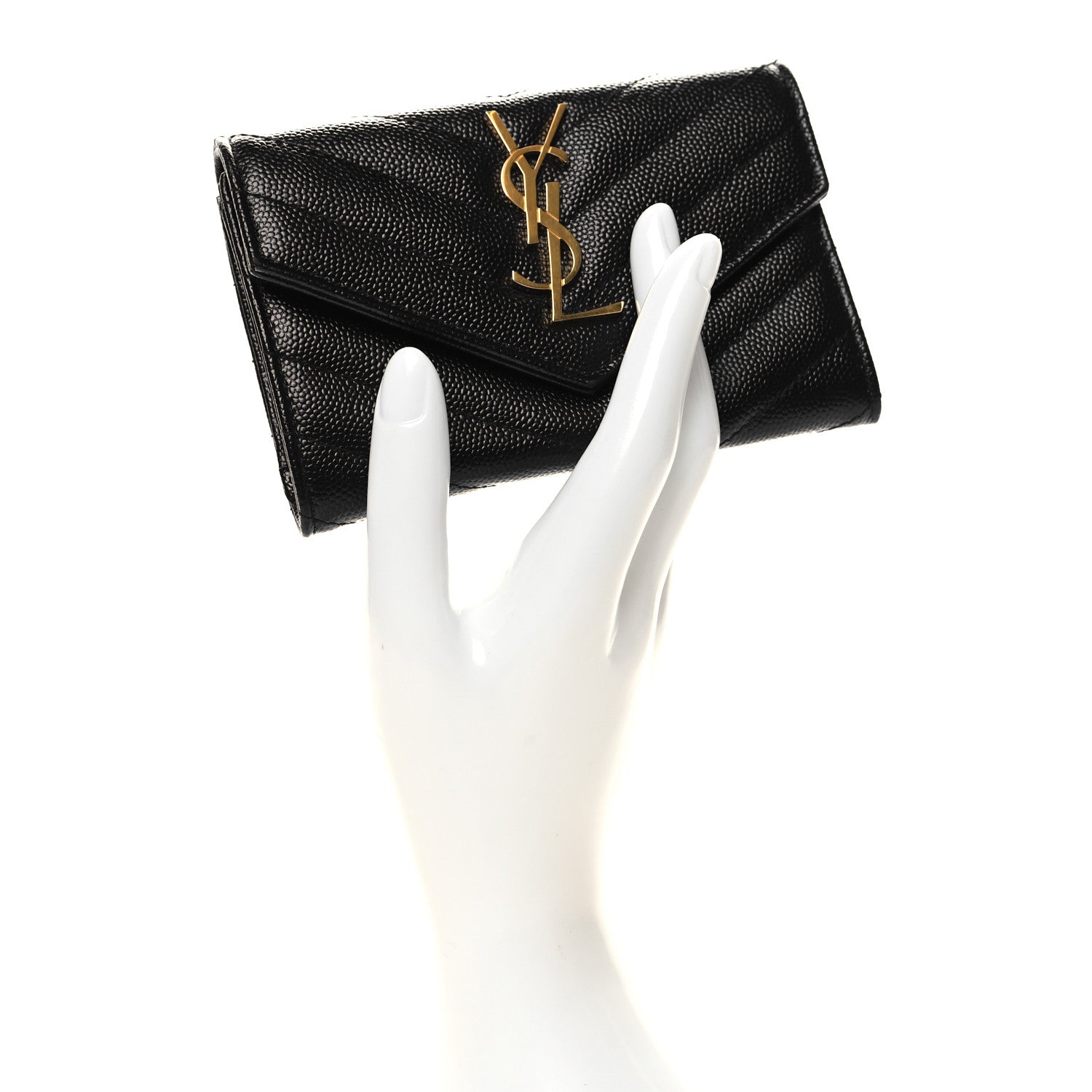 Saint Laurent Grain De Poudre Matelasse Chevron Small Monogram Envelope Wallet Black 2 of 9