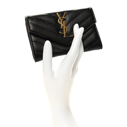 Saint Laurent Grain De Poudre Matelasse Chevron Small Monogram Envelope Wallet Black 2 of 9