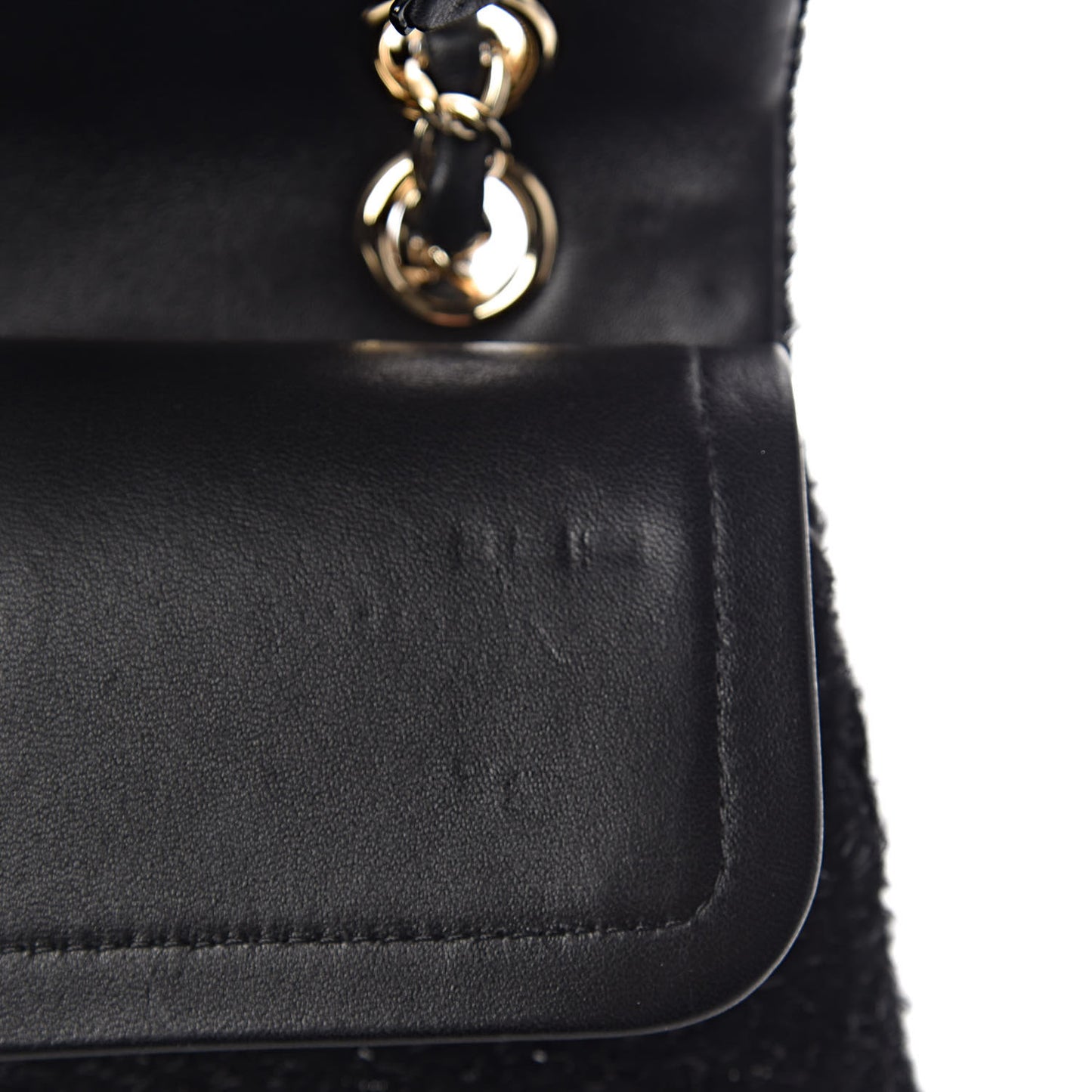 Tweed Lambskin Charms Embroidered Medium Double Flap Black