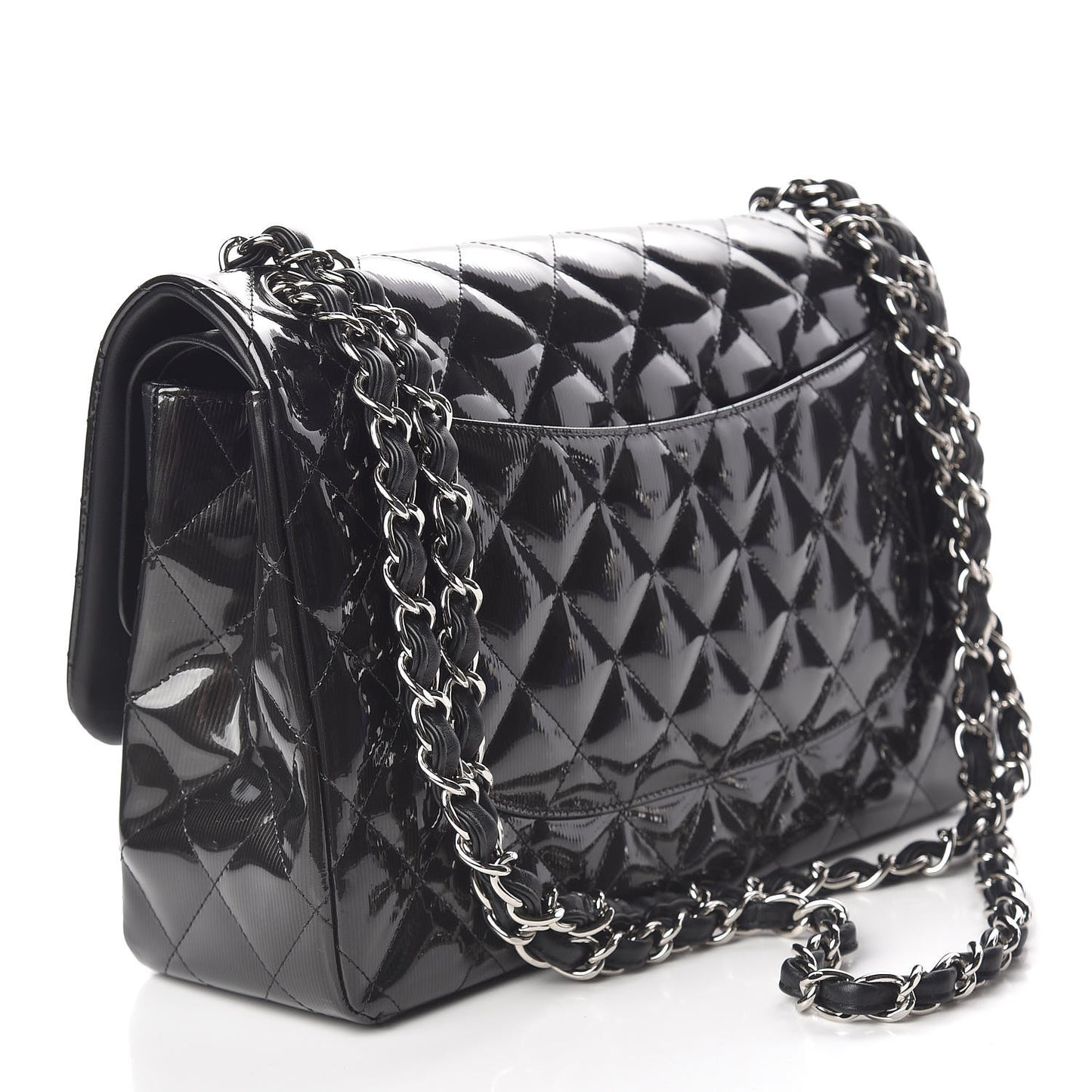 Striated Patent Quilted Jumbo Double Flap Black