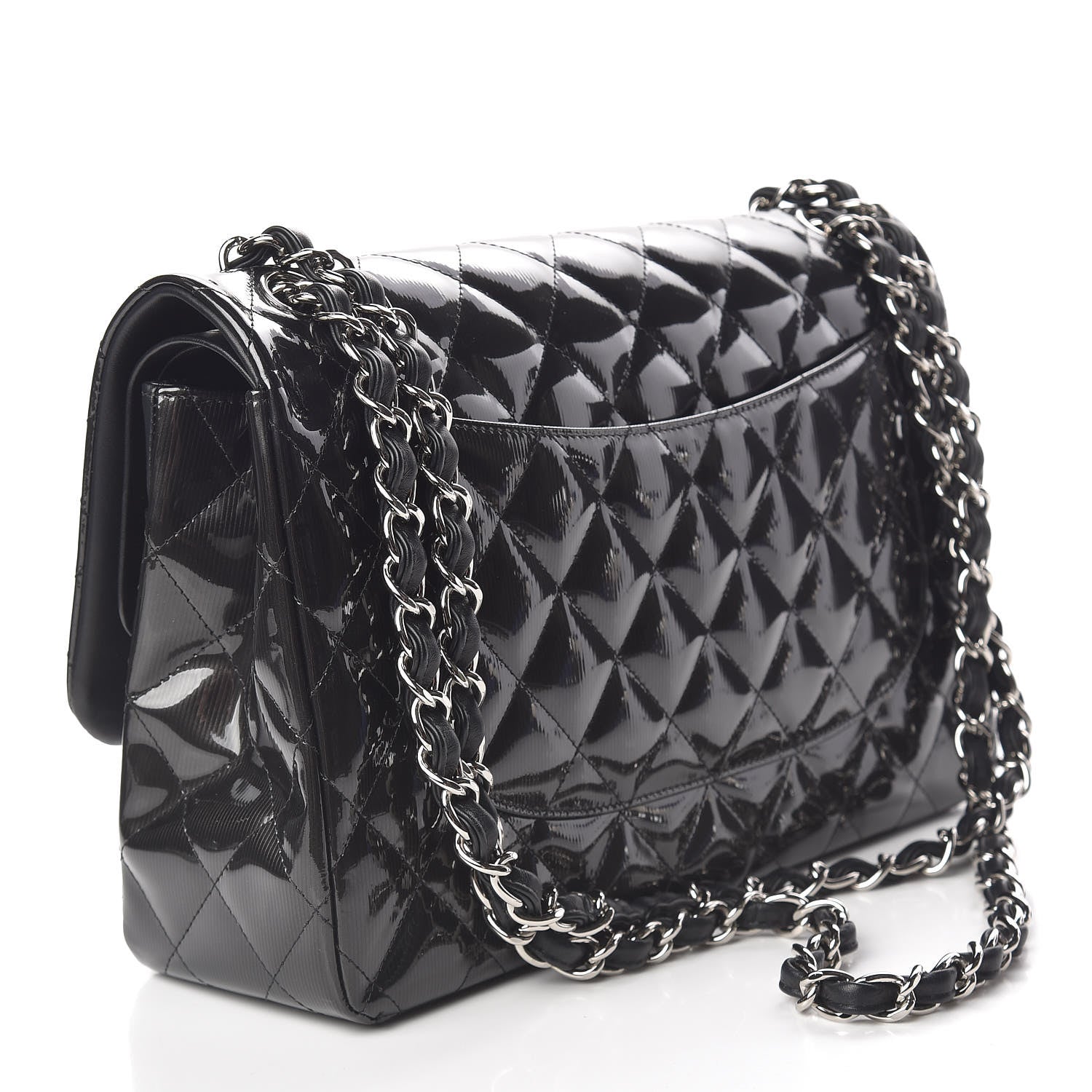 Chanel Striated Patent Quilted Jumbo Double Flap Black 3 of 16