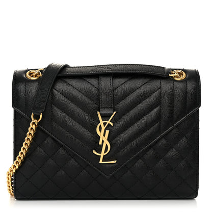 Saint Laurent Grain De Poudre Textured Mixed Matelasse Triquilt Medium Monogram Satchel Black 1 of 9