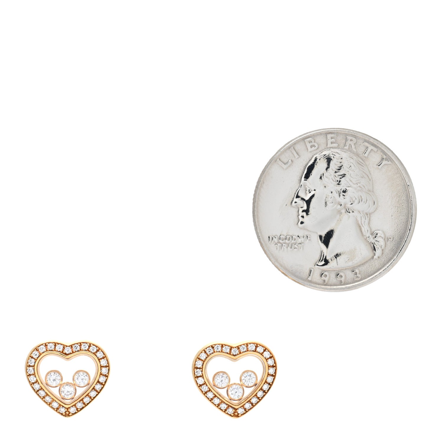 Chopard 18K Yellow Gold Diamond 3 Floating Happy Diamonds Heart Earrings 2 of 5