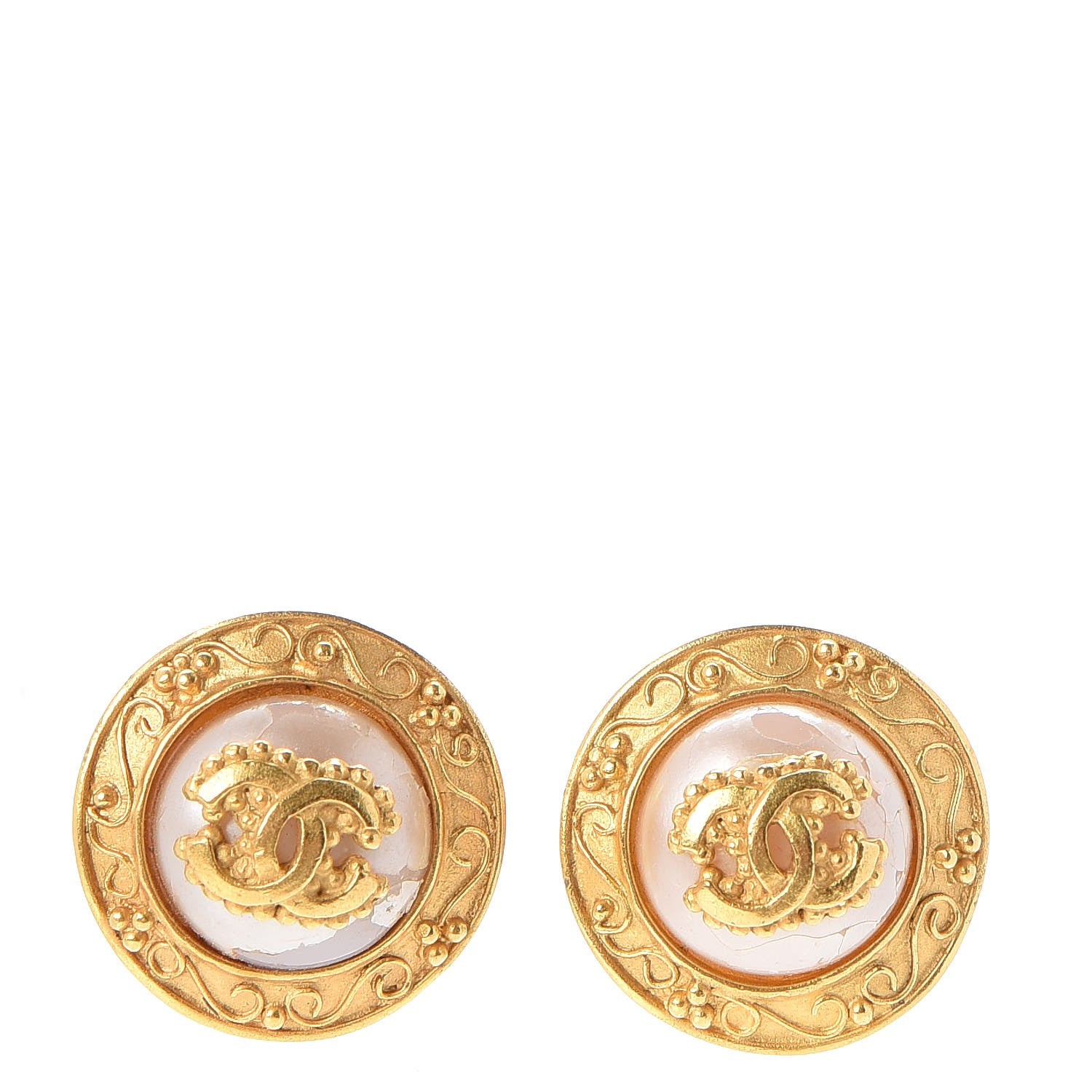 Chanel Pearl CC Round Earrings Gold 1 of 8
