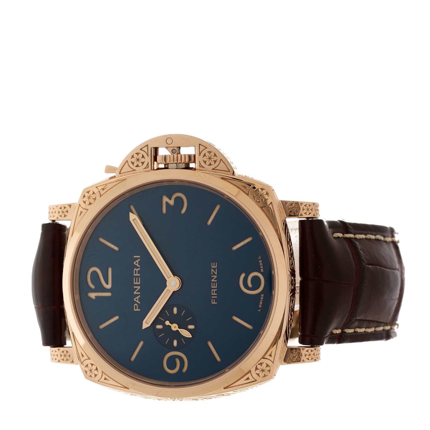 Panerai 18K Rose Gold Alligator 45mm Luminor Due Firenze Goldtech Automatic Watch Blue PAM01204 2 of 5