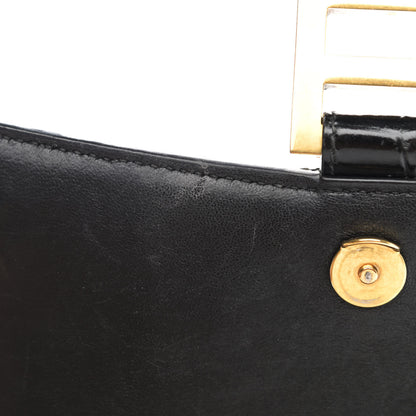 Balenciaga Shiny Calfskin Crocodile Embossed Hourglass Chain Bag Black 9 of 11