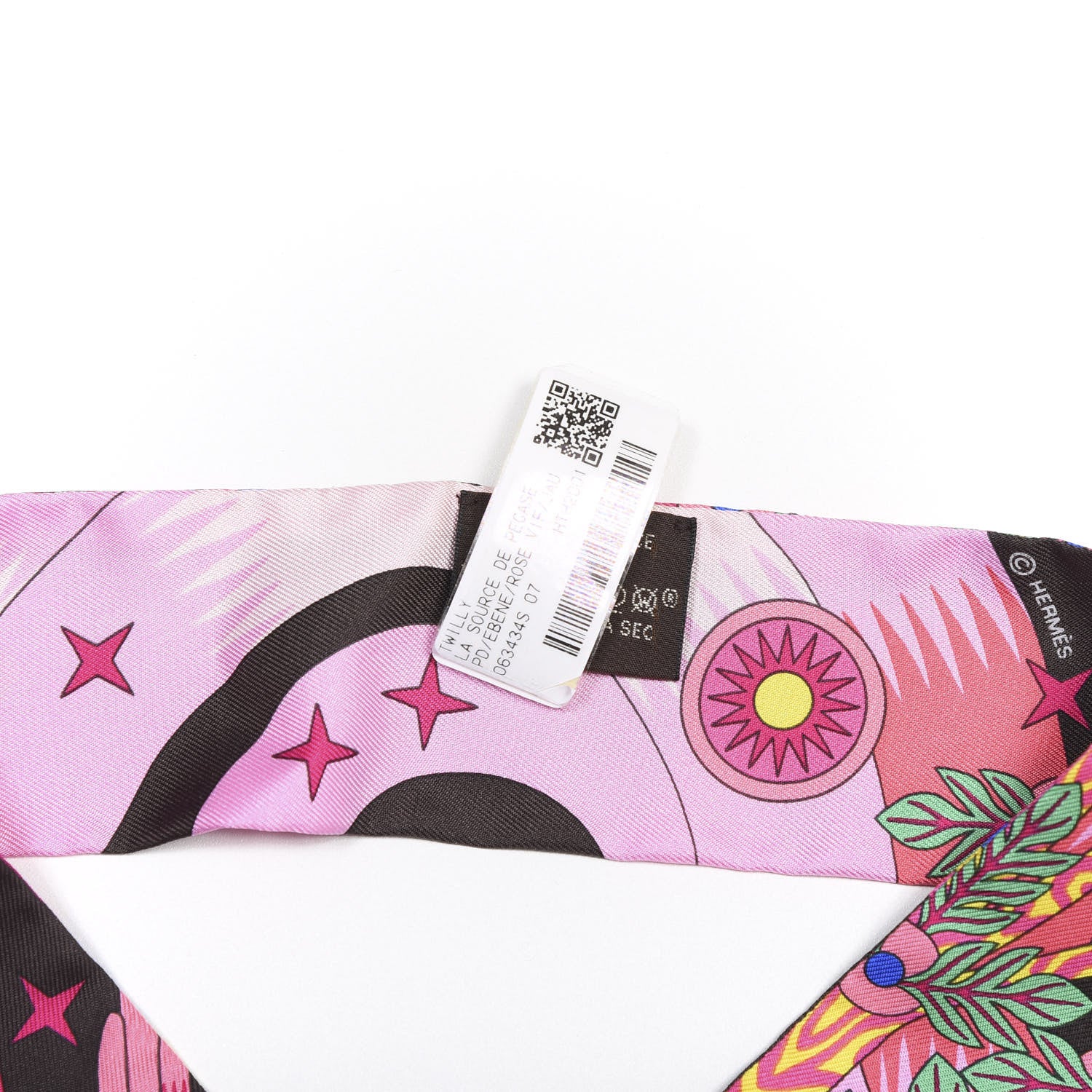 Hermes Silk La Source de Pegase Twilly Ebene Rose Vif Jaune Vif 2 of 3