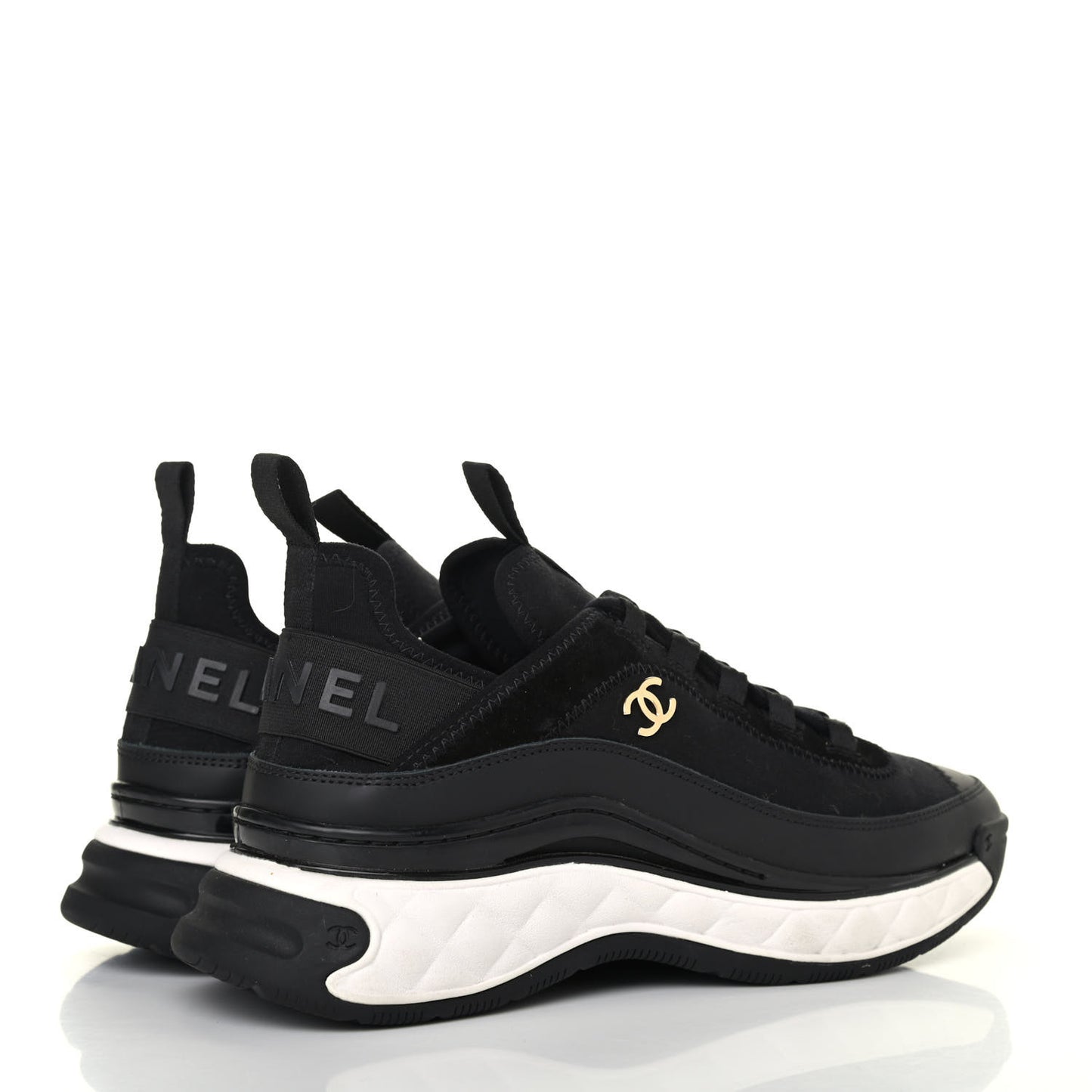 Velvet Calfskin Mixed Fibers CC Sneakers 37.5 Black