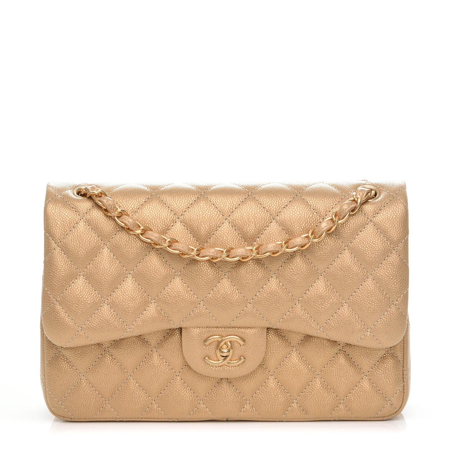 Pearly Caviar Quilted Jumbo Double Flap Gold