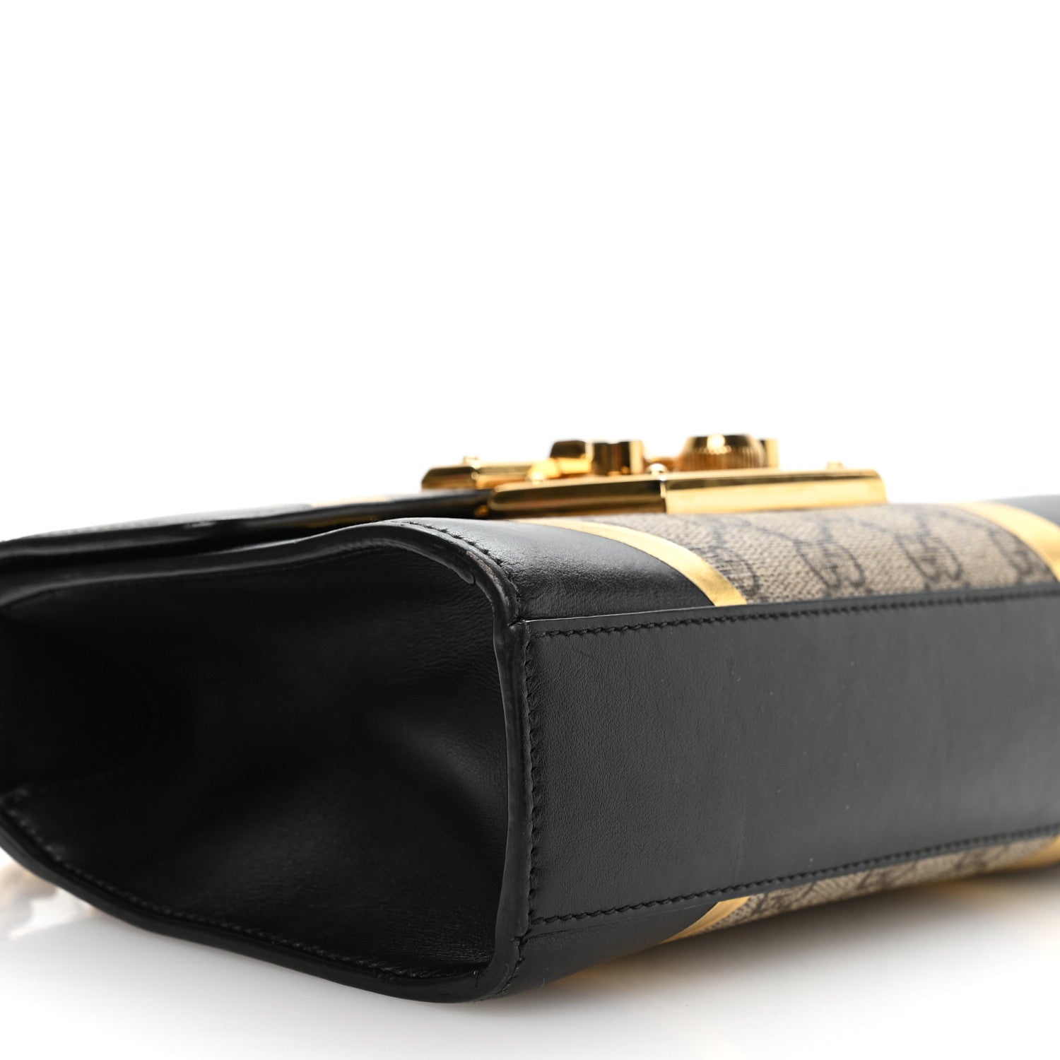 Gucci Calfskin GG Supreme Monogram Small Padlock Shoulder Bag Black Gold 9 of 11