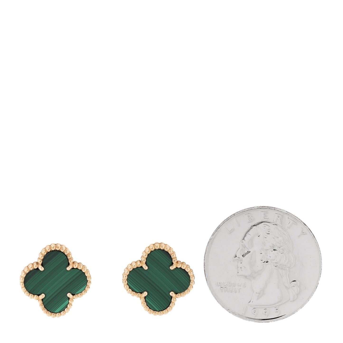 18K Yellow Gold Malachite Vintage Alhambra Earrings