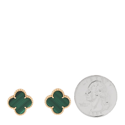 Van Cleef & Arpels 18K Yellow Gold Malachite Vintage Alhambra Earrings 2 of 4