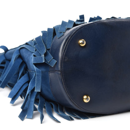 Burberry Prorsum Suede Fringe Bucket Bag Blue 6 of 11