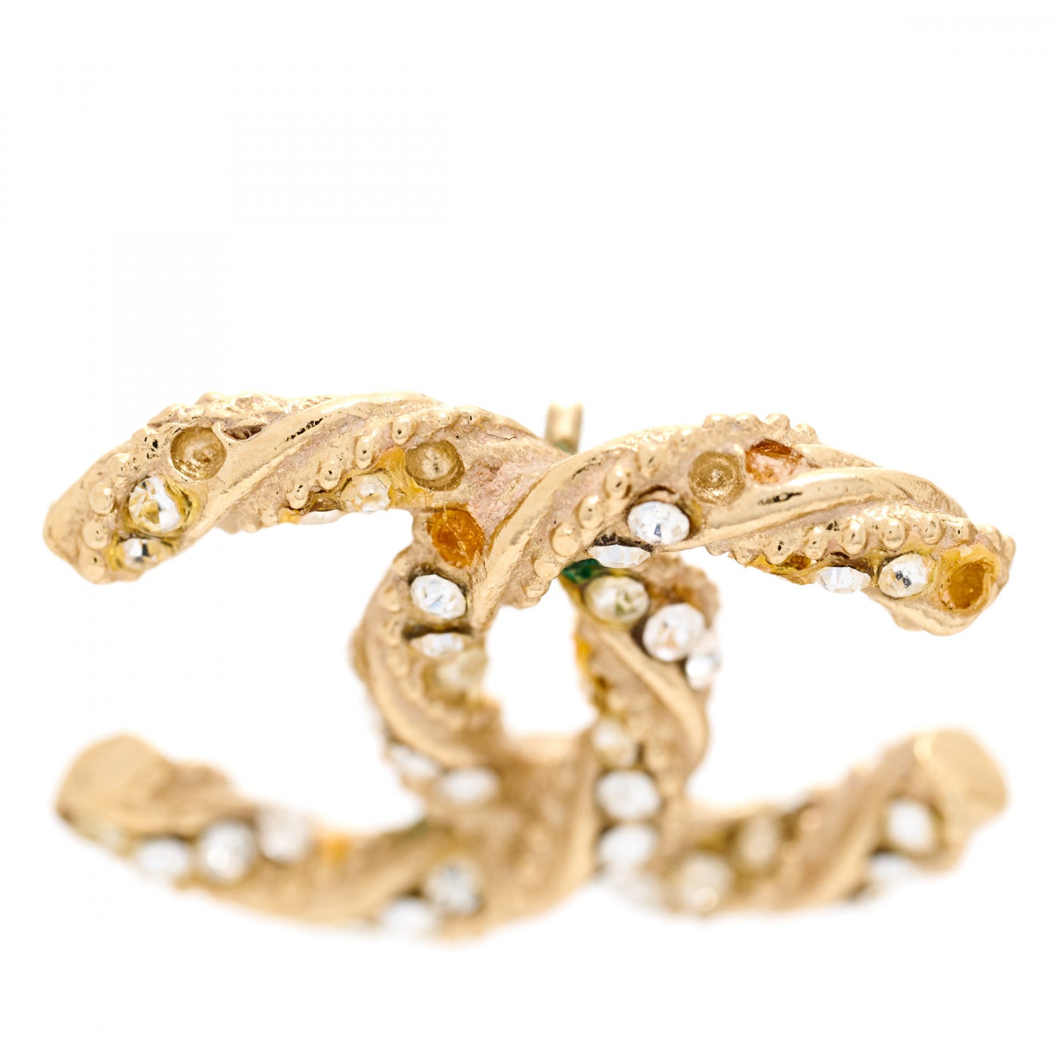 Chanel Crystal Twisted CC Earrings Gold 6 of 7