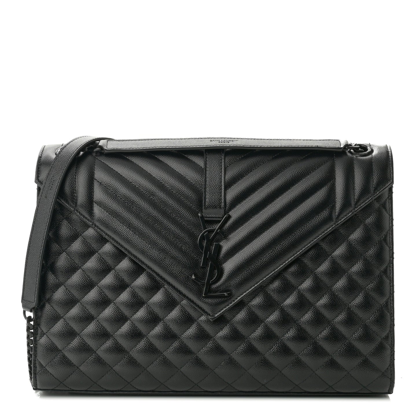 Grain De Poudre Textured Mixed Matelasse Large Triquilt Monogram Monochrome Satchel Black
