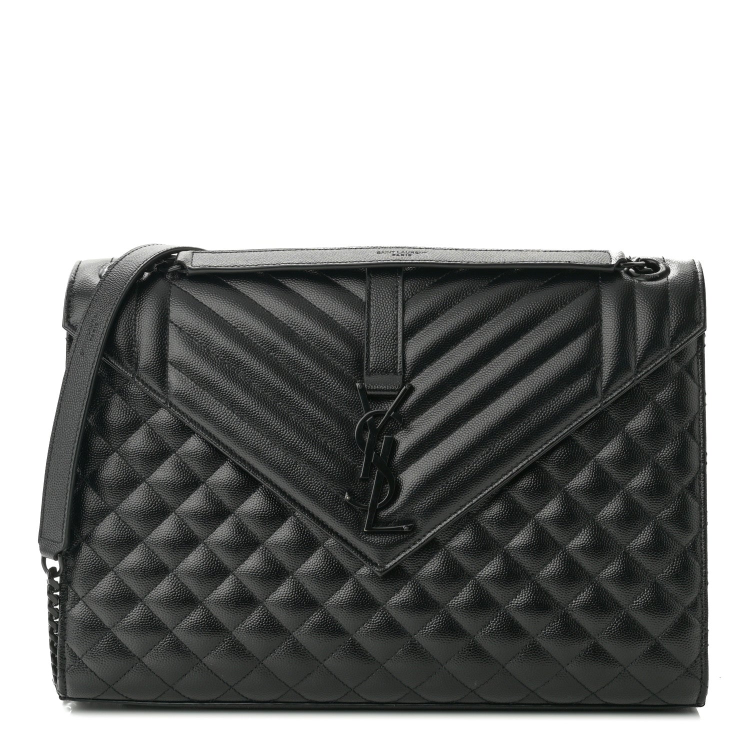 Saint Laurent Grain De Poudre Textured Mixed Matelasse Large Triquilt Monogram Monochrome Satchel Black 1 of 9