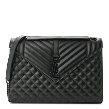 Saint Laurent Grain De Poudre Textured Mixed Matelasse Large Triquilt Monogram Monochrome Satchel Black 1 of 9