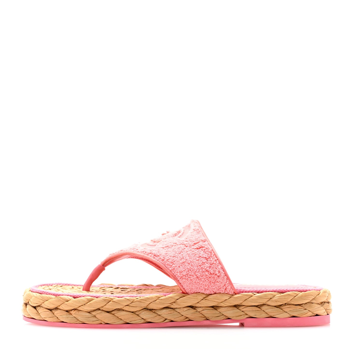 Terry Cloth Raffia CC Logo Thong Sandals 38 Pink
