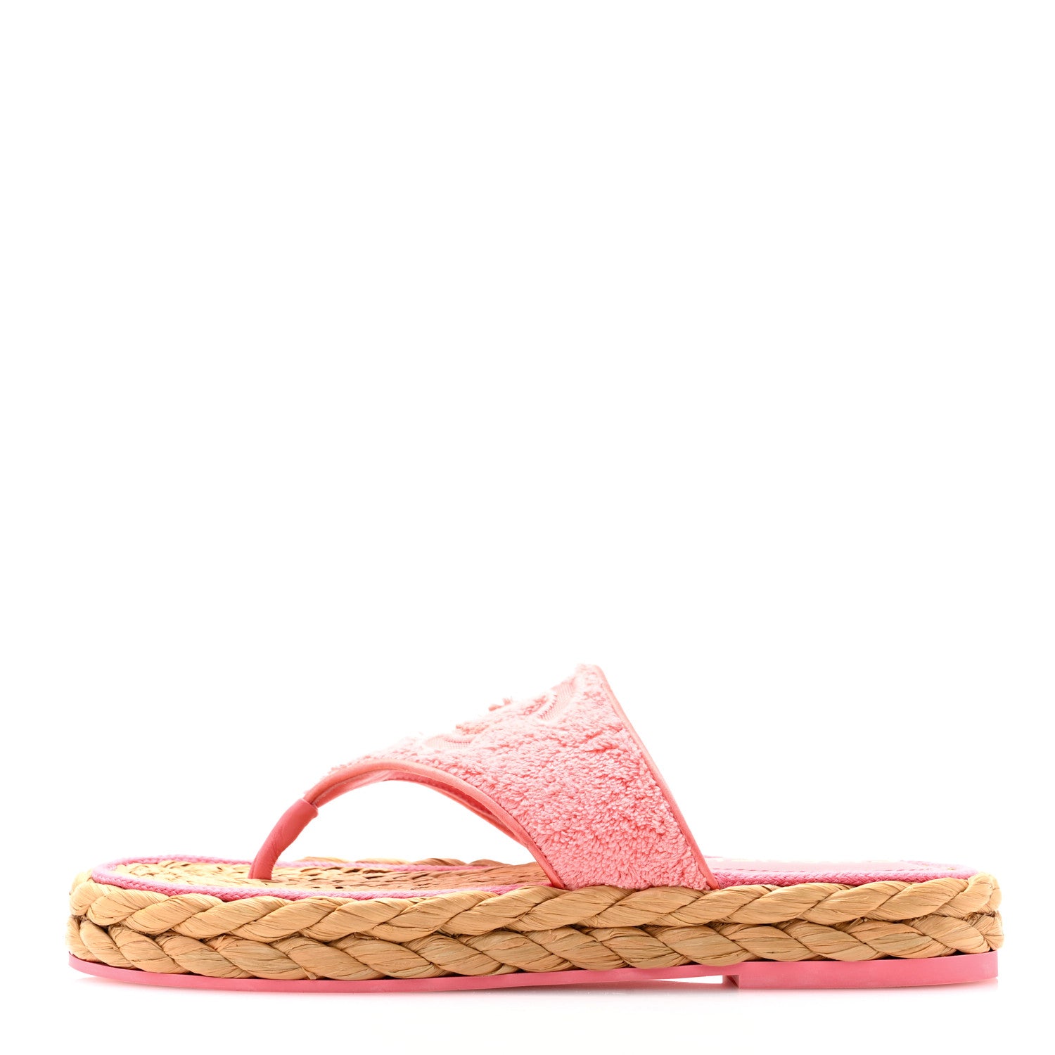 Chanel Terry Cloth Raffia CC Logo Thong Sandals 38 Pink 1 of 10