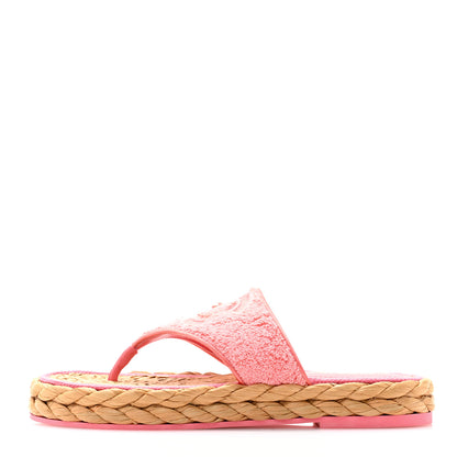 Chanel Terry Cloth Raffia CC Logo Thong Sandals 38 Pink 1 of 10