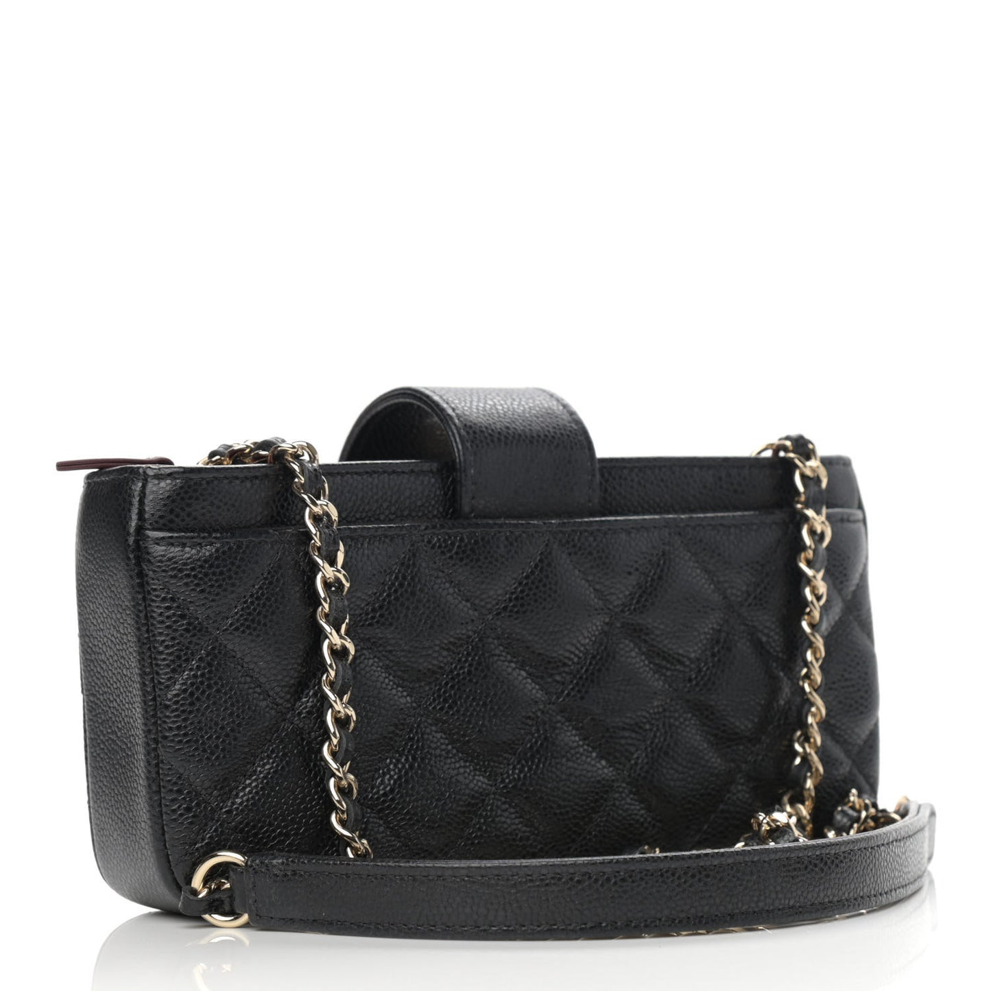 Caviar Quilted Business Affinity Phone Holder With Chain Black