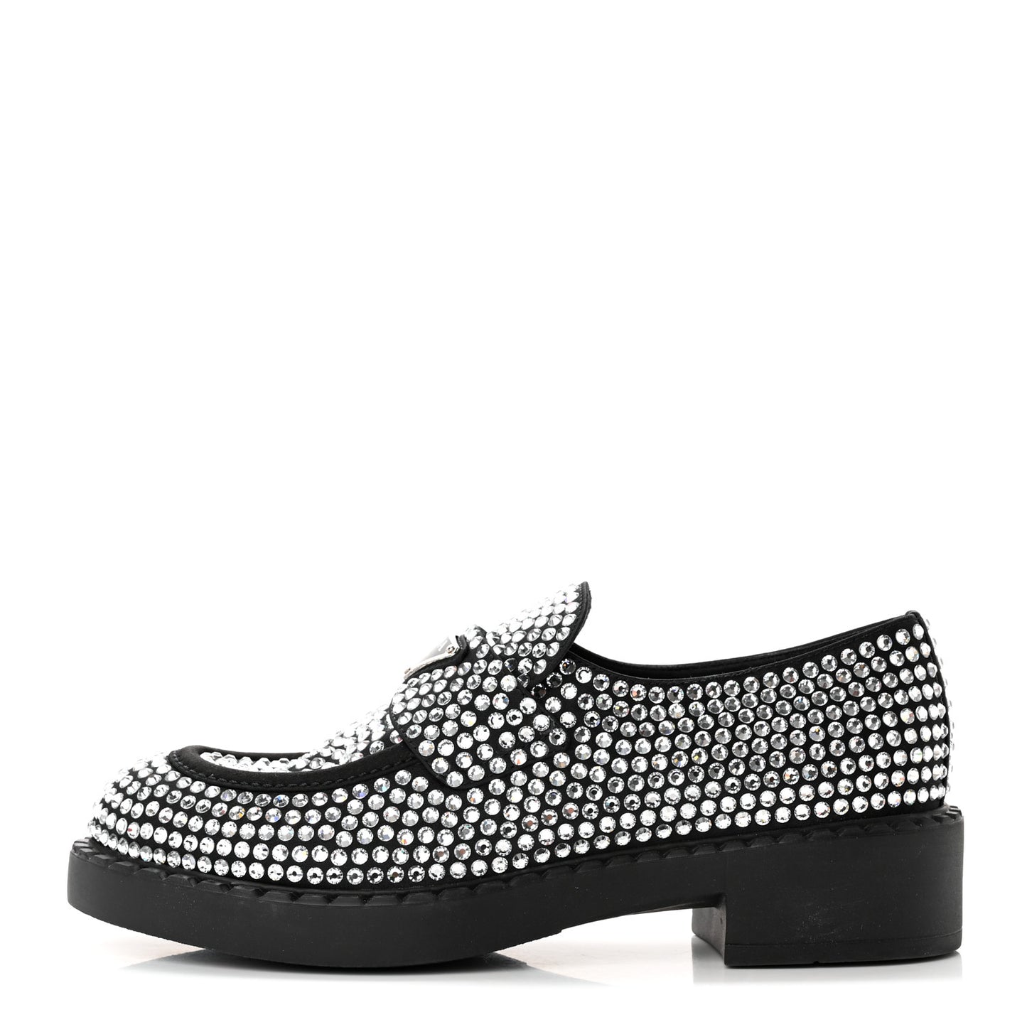 Satin Crystal Metal Triangle Logo 50mm Loafers 38 Cristal