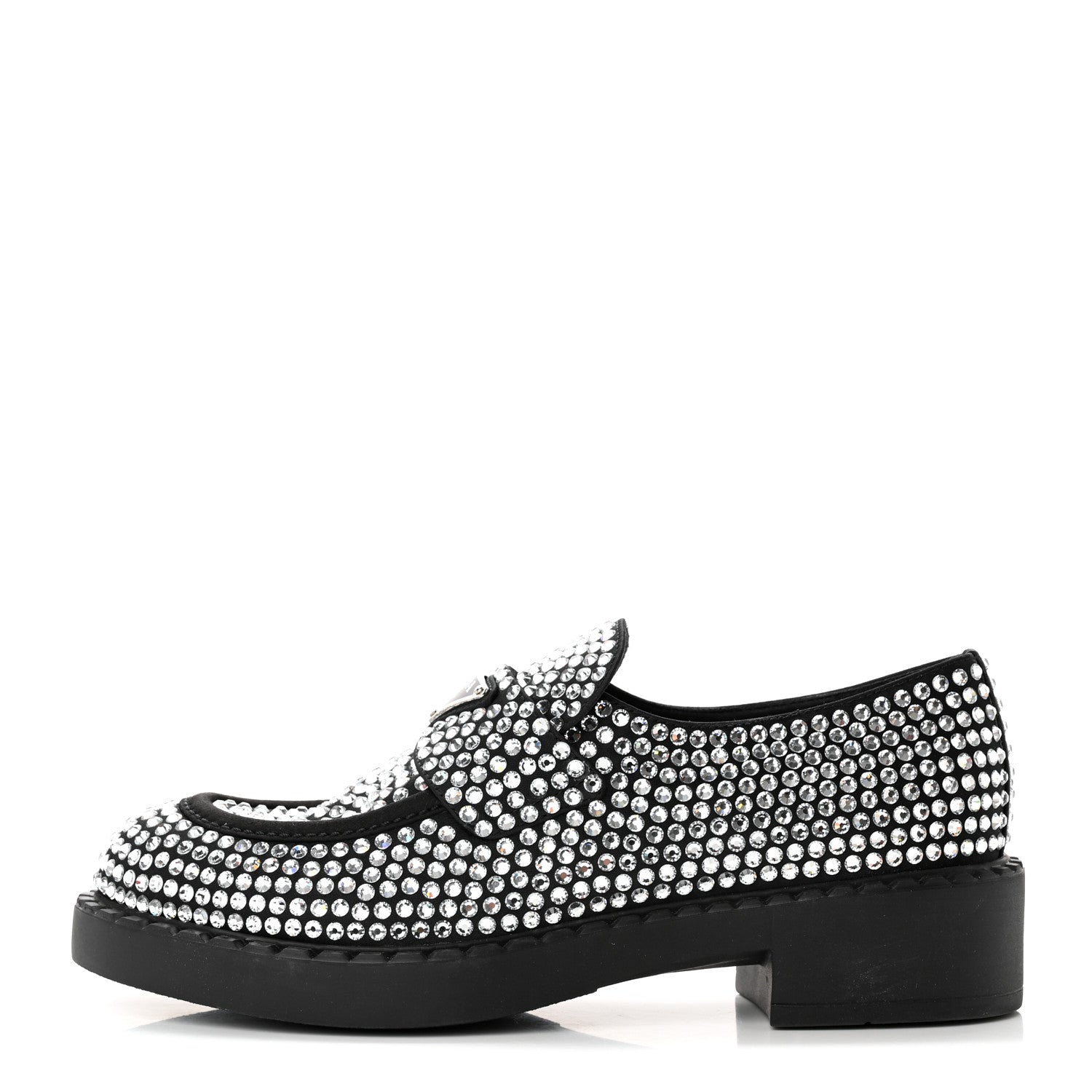 Prada Satin Crystal Metal Triangle Logo 50mm Loafers 38 Cristal 1 of 10
