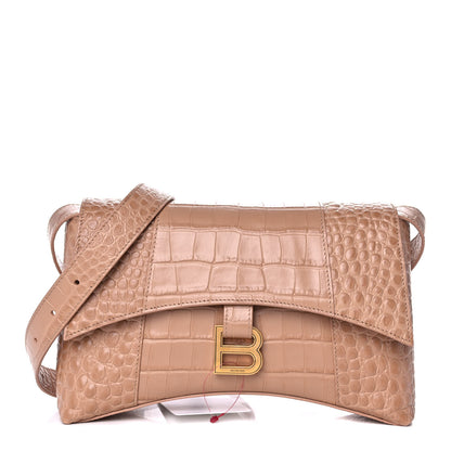 Balenciaga Extra Supple Calfskin Crocodile Embossed XS Downtown Shoulder Bag Nude Beige 1 of 11