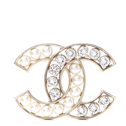 Chanel Pearl Crystal CC Brooch Gold Pearly White 1 of 4
