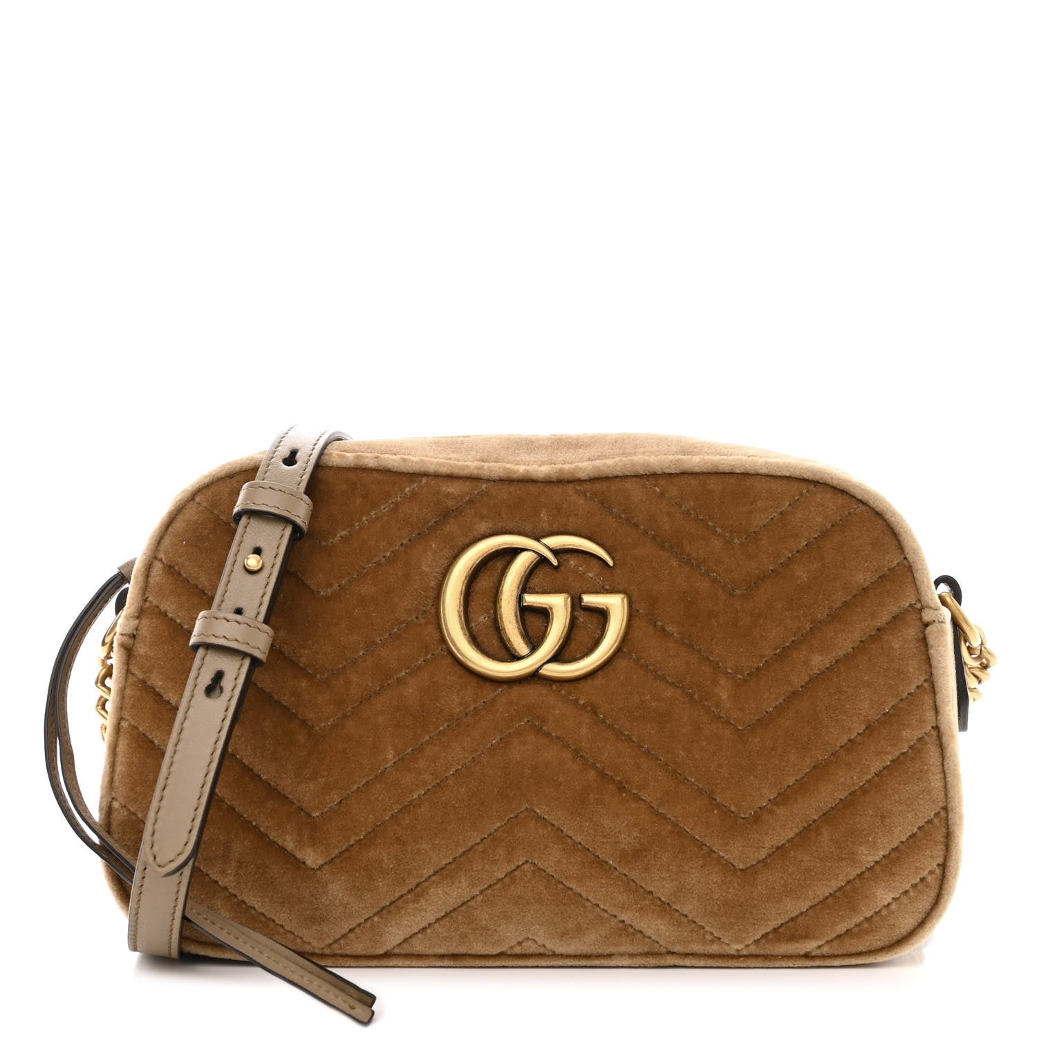 Gucci Velvet Matelasse Small GG Marmont Chain Shoulder Bag Taupe 1 of 10