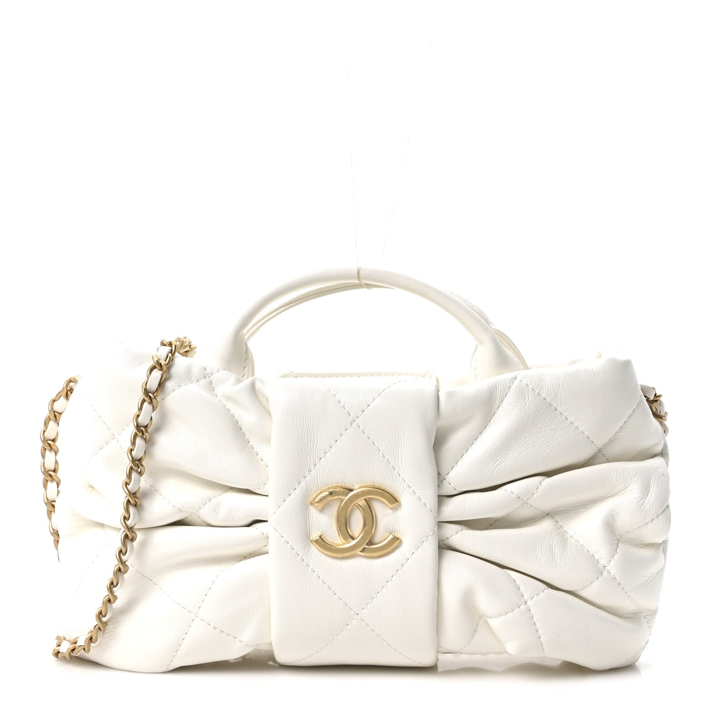 Lambskin Quilted Mini Bow Bag White