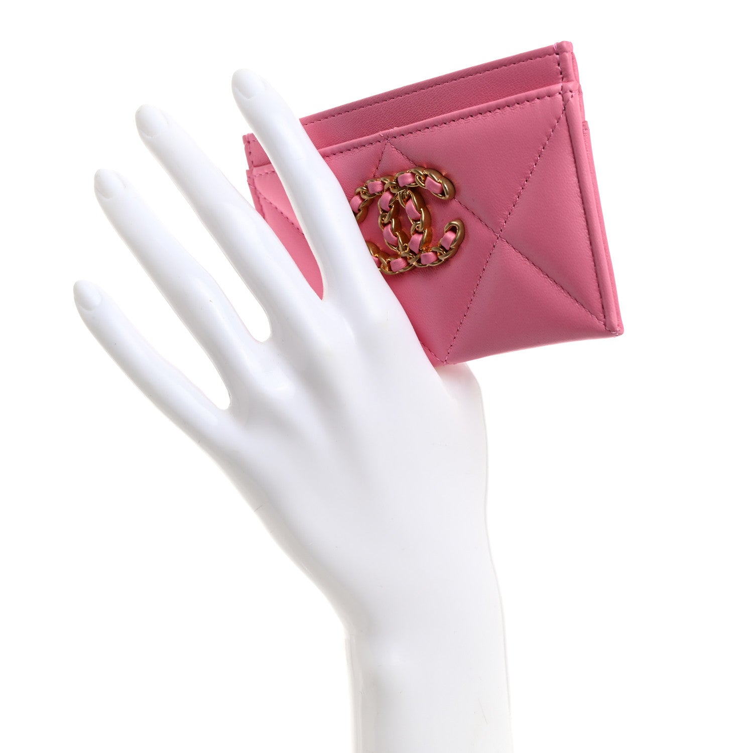 Chanel Lambskin Quilted Chanel 19 Card Holder Pink 2 of 9