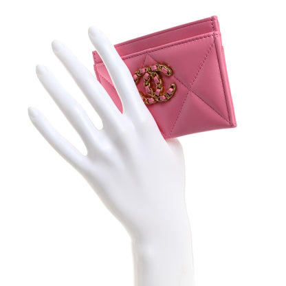 Chanel Lambskin Quilted Chanel 19 Card Holder Pink 2 of 9