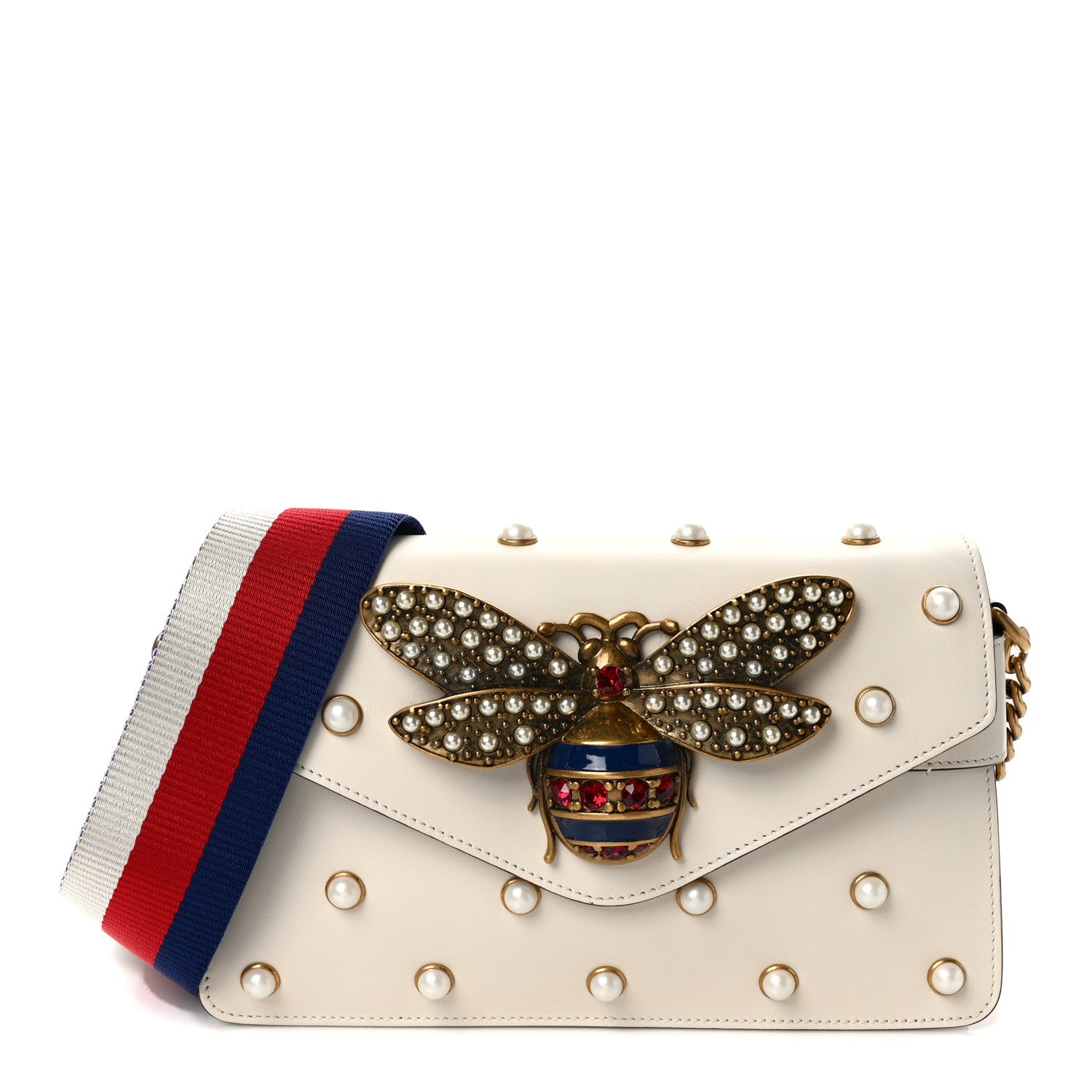 Gucci Nappa Pearl Studded Mini Queen Margaret Broadway Shoulder Bag Mystic White 1 of 12