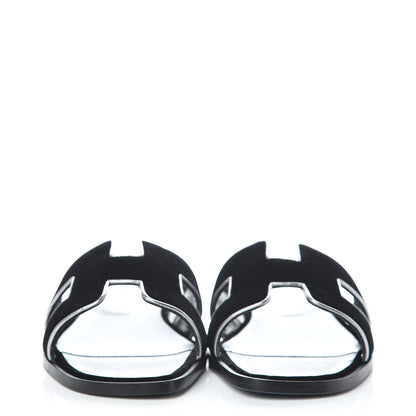 Hermes Velvet Nappa Oran Sandals 39 Black Argent Vieilli 2 of 7