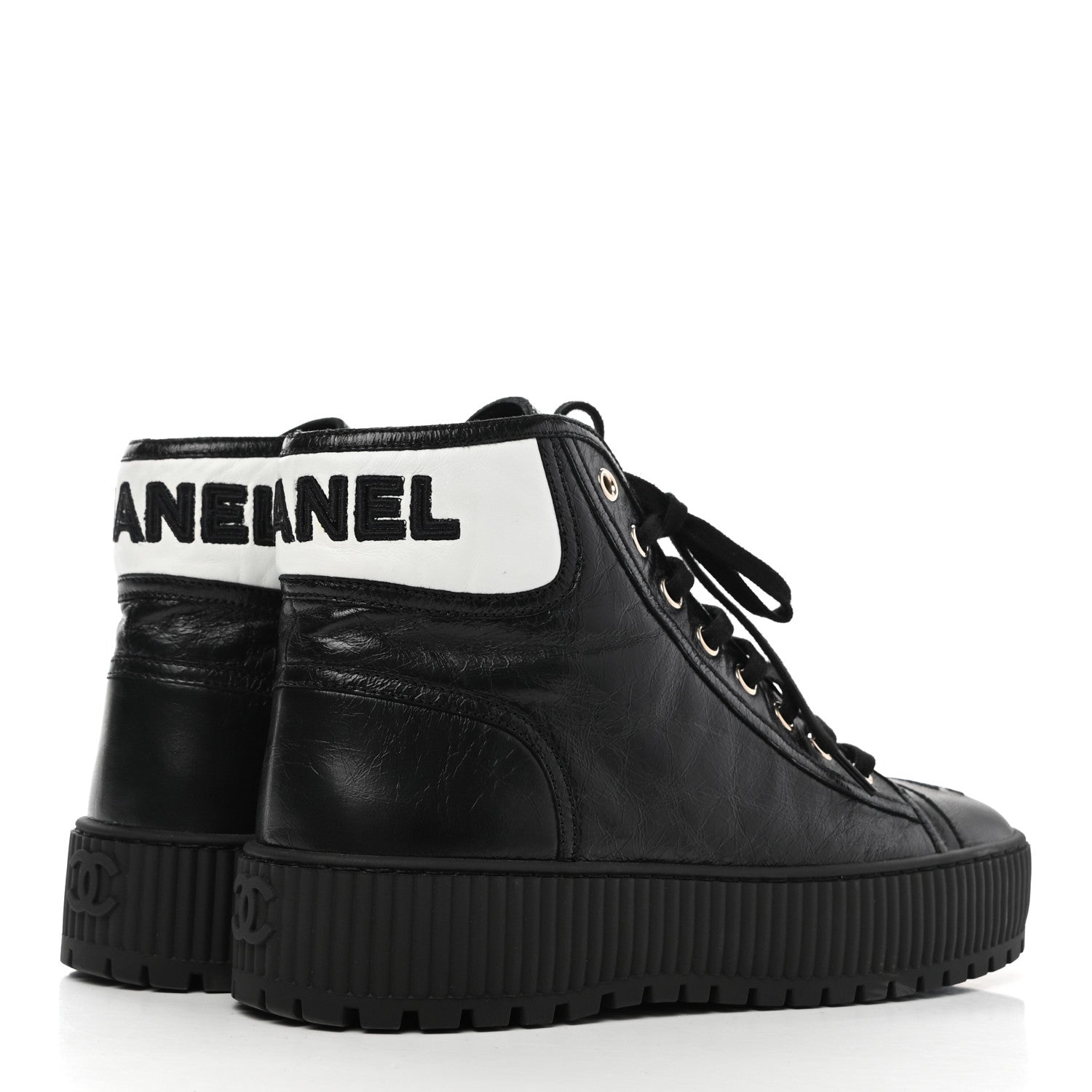 Chanel Aged Calfskin Lace Up Cap Toe Sneakers 38 Black White 4 of 8