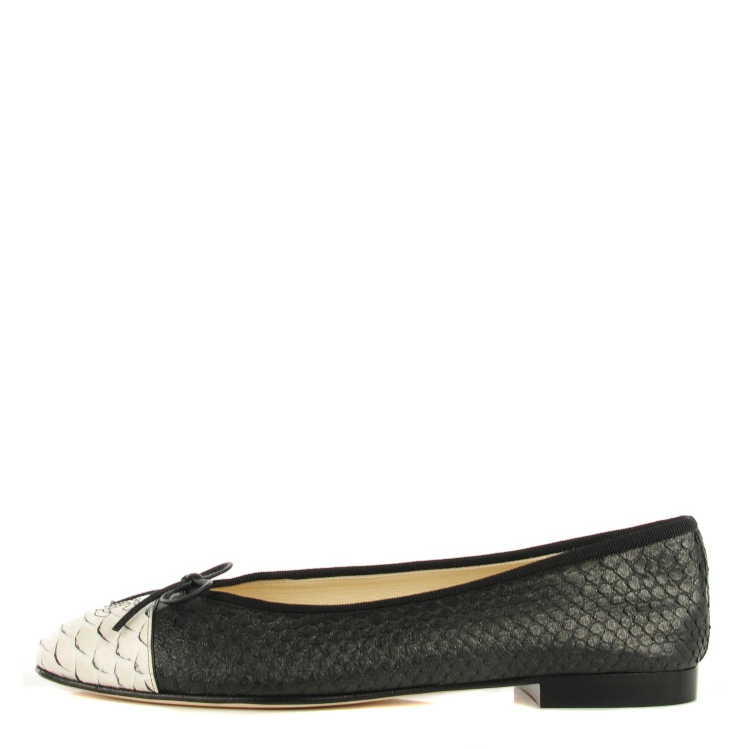 Chanel Glitter Python CC Cap Toe Ballerina Flats 41.5 Black White 1 of 8