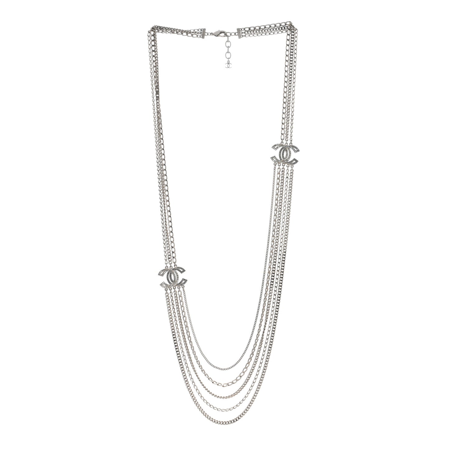 Baguette Crystal CC Multi Strand Long Chain Necklace Silver