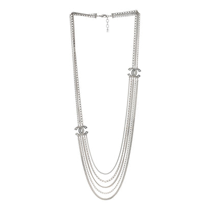 Chanel Baguette Crystal CC Multi Strand Long Chain Necklace Silver 2 of 4