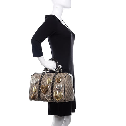 Gucci Monogram Guccissima Hearts Studded Medium Joy Boston Dark Brown 2 of 12