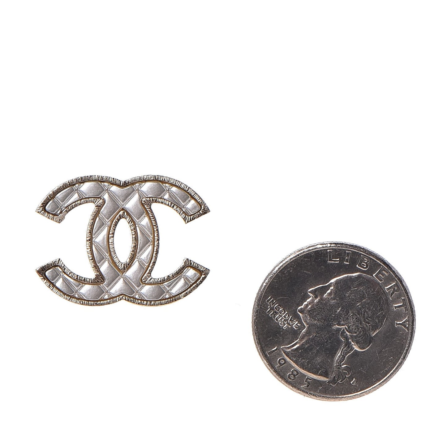 Metal Quilted CC Earrings Gold White