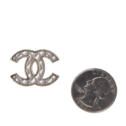 Chanel Metal Quilted CC Earrings Gold White 2 of 6