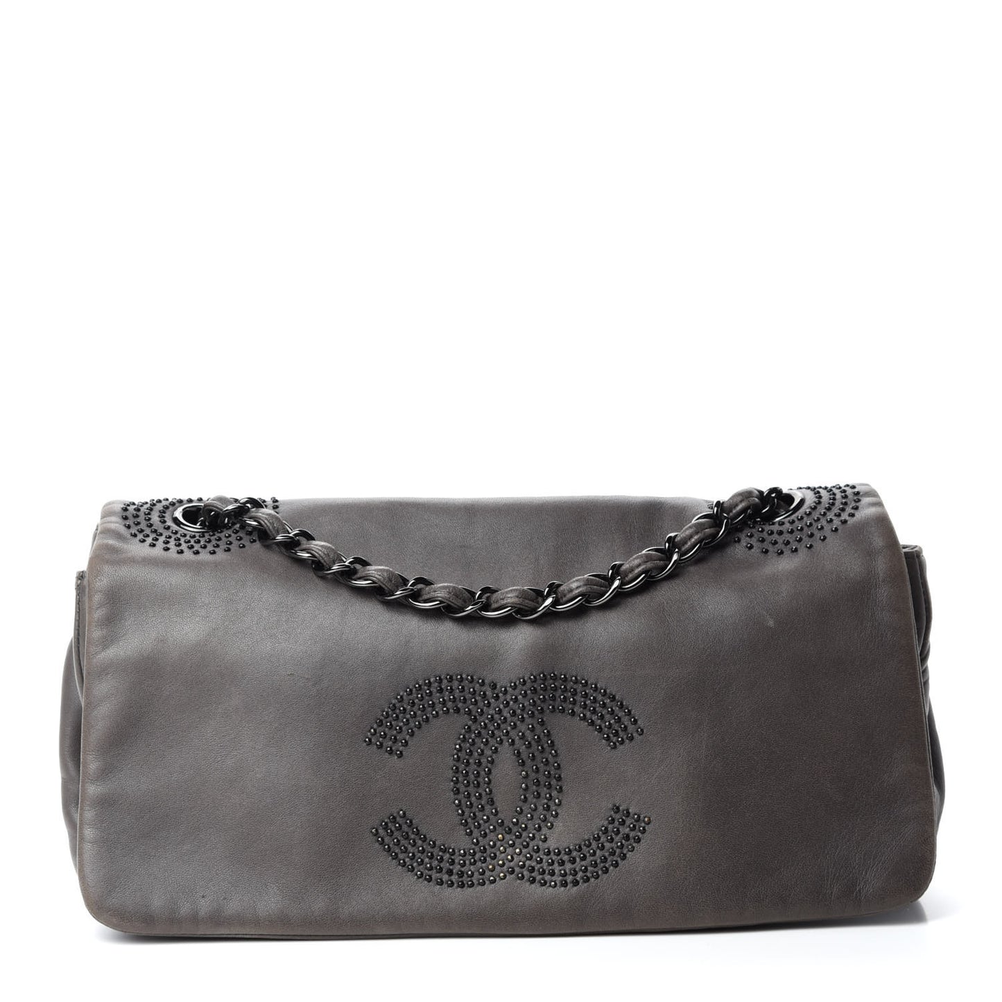 Lambskin Studded CC East West Flap Grey