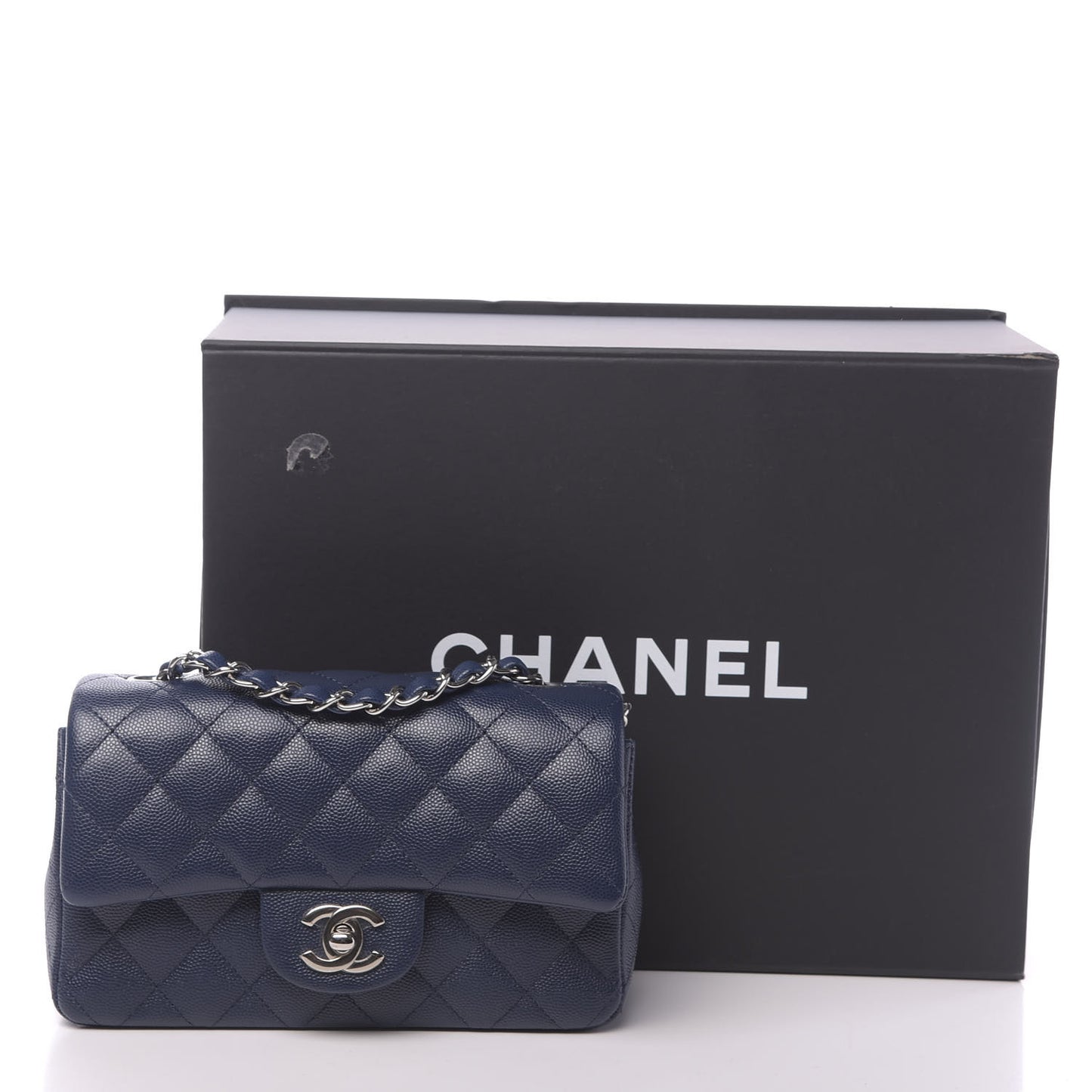 Caviar Quilted Mini Rectangular Flap Navy